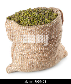 Mung beans in a sack isolated on white background Stock Photo