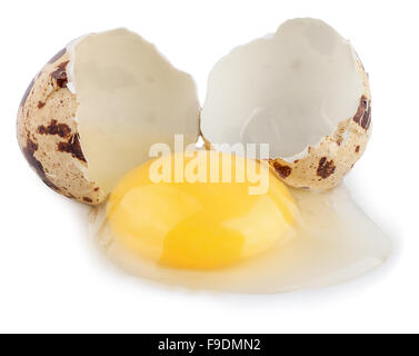 broken quail egg isolated on white background Stock Photo