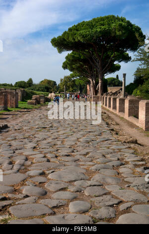 Roman road in the ancient Roman port of Ostia, near Rome, Italy, Europe