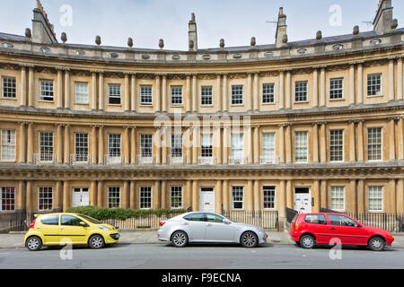 Cars parked in front of the Circus, Bath, Somerset, England, UK Stock Photo