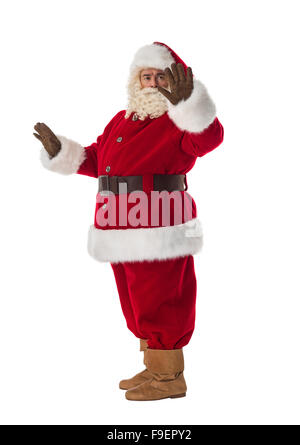 Santa Claus working with virtual interface Portrait Isolated on White Background Stock Photo