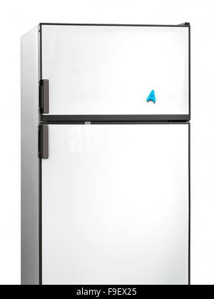 Old fridge with letter A plastic magnet isolated on white background Stock Photo