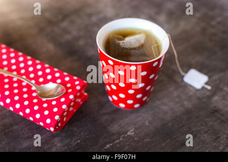 Cup of tea on a wooden table background Stock Photo