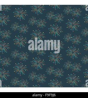 Seamless firework salute pattern isolated on blue Stock Vector