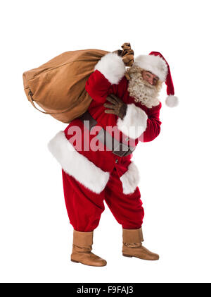 Santa Claus Portrait with sack Isolated on White Background Stock Photo