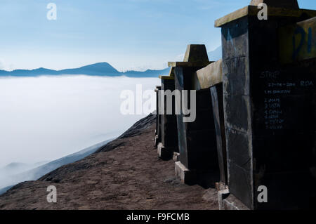 The Barriers of the Stairs on mountain top Bromo Stock Photo