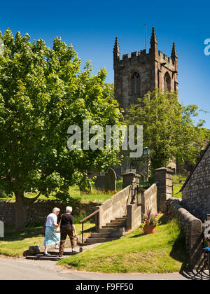 UK, England, Derbyshire, Hartington village people visiting St Giles’ church Stock Photo