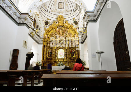 Interior, altar and altarpiece. Sanctuary of the Virgin of the Mountain. Santuario de la Virgen de la Montaña. Caceres, Spain