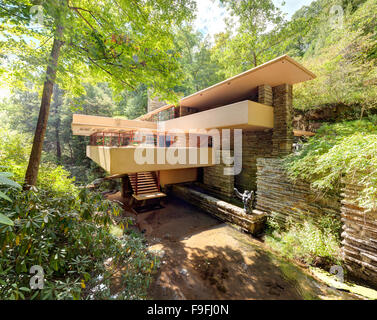 Fallingwater or Kaufmann Residence aka Falling Water is a house by architect Frank Lloyd Wright. Stock Photo