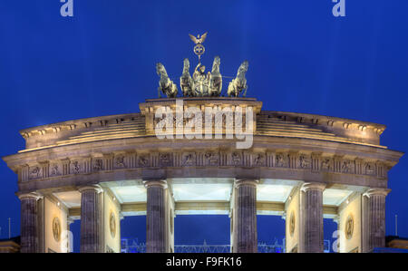 Night view of Quadriga Statue on Brandenburg Gate Stock Photo