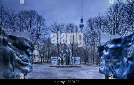 Statue of Karl Marx and Friedrich Engels in Marx-Engels forum park Berlin, Germany