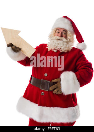 Santa Claus holding wooden arrow Closeup Portrait Isolated on White ...