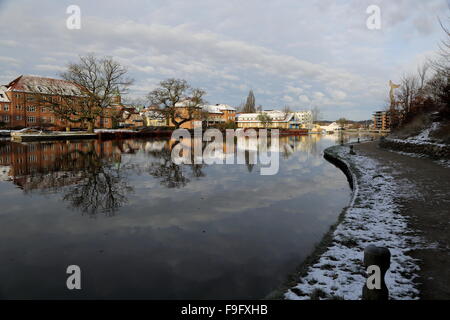 Remstrupaa is the name of Gudenaa its course through Silkeborg. The picture shows the harbor. Remstrupå er navnet på Gudenåen hv Stock Photo