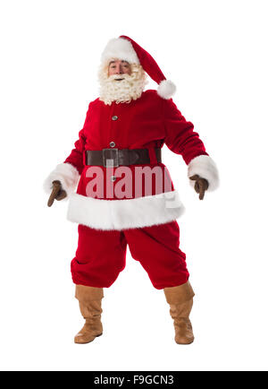 Full length portrait of Real Santa Claus carrying big bag full of gifts ...