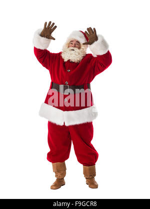 Full length portrait of Real Santa Claus carrying big bag full of gifts ...