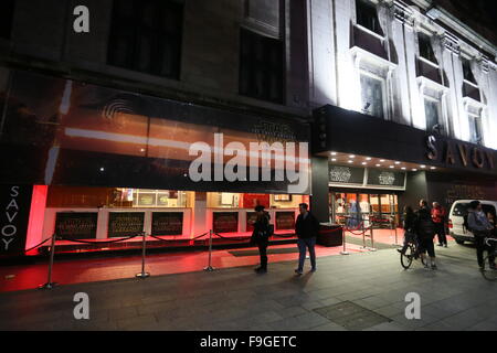 Dublin, Ireland. 16th Dec, 2015. Image from the Savoy Cinema on O'Connell Street in Dublin city centre during preparations for the premiere of the new Star Wars film. Star Wars The Force Awakens attracts huge attention as cinema tickets sell out in advance of the premiere screening. Credit:  Brendan Donnelly/Alamy Live News Stock Photo