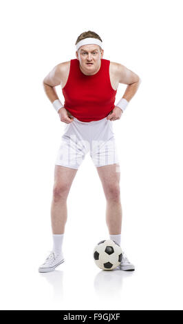 Funny man with football isolated on white Stock Photo - Alamy