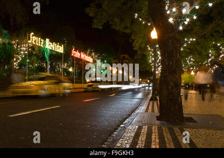 Busy street with Christmas lights Funchal Madeira Stock Photo