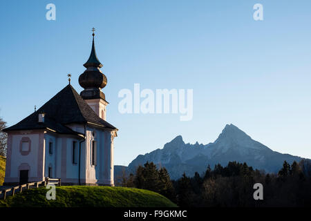 Pilgrimage church Maria Gern, Mount Watzmann behind, Berchtesgaden, Bavaria, Germany Stock Photo