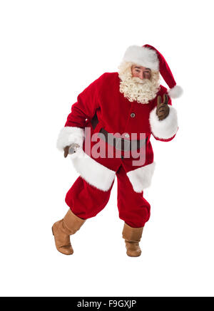 Santa Claus dancing Full Length Portrait. Isolated on White Background Stock Photo