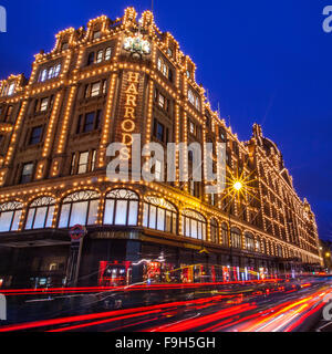LONDON, UK - DECEMBER 16TH 2015: A view of the famous Harrods department store in London, on 16th December 2015.  The Harrods br Stock Photo