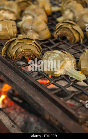 artichokes are grilled on a BBQ, BBQ Bootcamp, Alisal Guest Ranch, Solvang, California Stock Photo