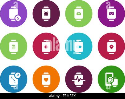 Watch with notifications circle icons on white background. Stock Vector