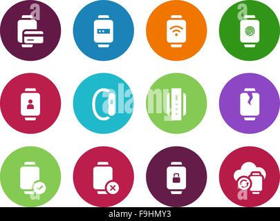 Credit card in smart watches circle icons on white background. Stock Vector