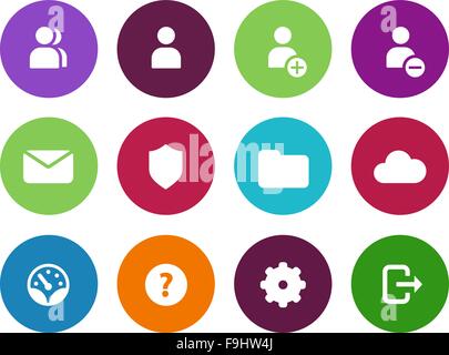 Cloud user account management white flat icons on color rounded square ...