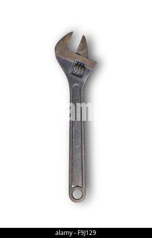 old adjustable spanner (monkey wrench) isolated on white background Stock Photo