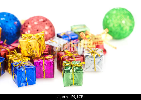 Gift boxes and christmas balls Stock Photo