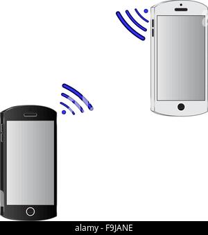 Two modern mobile phones. Wireless connection. Data transfer. Stock Vector