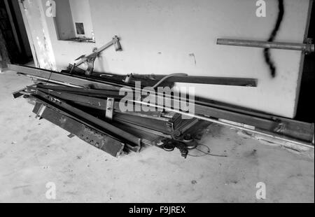 Old elevator or lift equipment being removed during refurbishment. 2014 Stock Photo