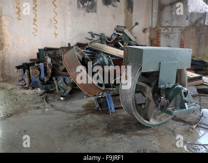 Old elevator or lift equipment being removed during refurbishment. 2014 Stock Photo