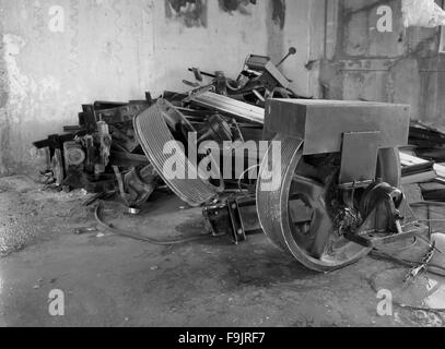 Old elevator or lift equipment being removed during refurbishment. 2014 Stock Photo