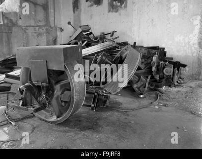 Old elevator or lift equipment being removed during refurbishment. 2014 Stock Photo