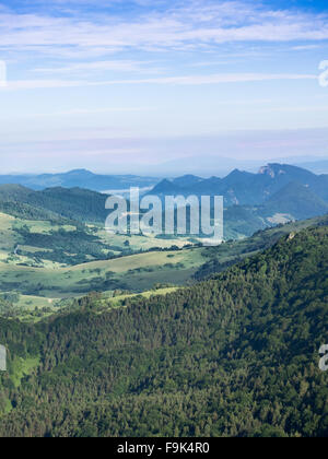 View of Three Crowns Massif. Pieniny, Poland, Slovakia. View from mountain Wysoka (Vysoké Skalky). Stock Photo