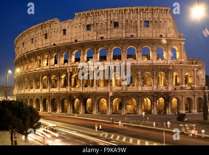 View of the Colosseum at night, Rome, Italy, Europe. Stock Photo