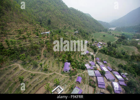 Ariel view of Kurintar village, Kathmandu, Nepal. Stock Photo