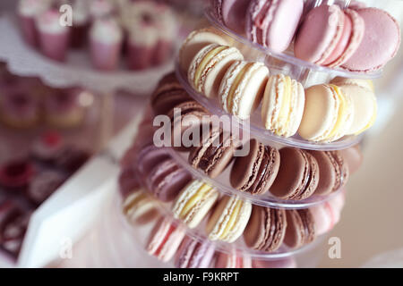 Delicious macaroons on stand Stock Photo