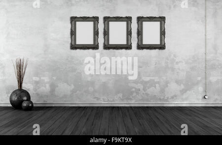 Black and white grunge interior in classic style with blank frame on wall - 3D Rendering Stock Photo