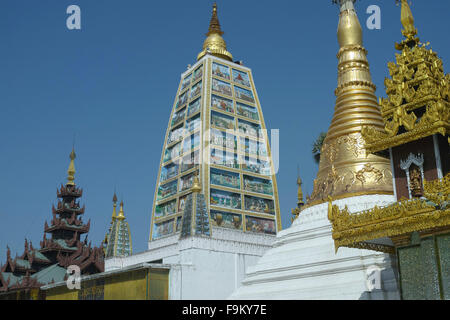 Shrines and stupas around the Beautiful Shwedagon Pagoda in Yangon. Stock Photo