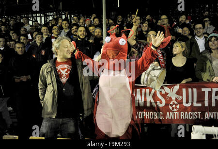 Brighton UK 16th December 2015 - The Whitehawk Ultras fans at the FA Cup 2nd Round replay match between Whitehawk and Dagenham and Redbridge at the Enclosed Ground in Brighton Photograph taken by Simon Dack Stock Photo