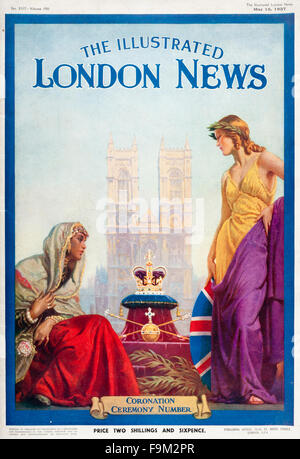 The Illustrated London News magazine for May 1937. Special edition marking the coronation of King George VI, with an illustrated cover with female figures representing Britannia and India Stock Photo