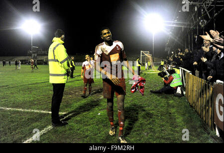 Brighton UK 16th December 2015 - Danny Mills of Whitehwak after  the FA Cup 2nd Round replay match between Whitehawk and Dagenham and Redbridge at the Enclosed Ground in Brighton Photograph taken by Simon Dack Stock Photo