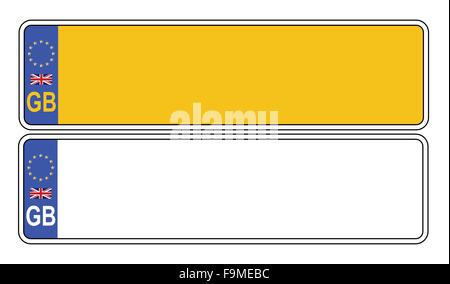 The UK Eu number plate front and rear over a white background Stock Vector