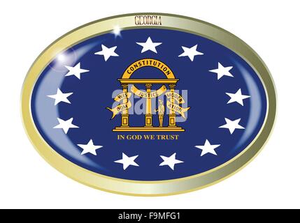 Oval metal button with the Georgia flag isolated on a white background Stock Vector