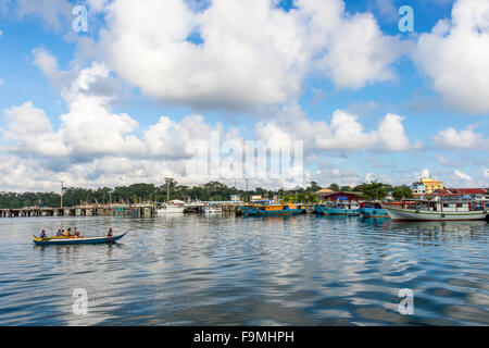 Traditional fishing boat coming into Kudat fishing port in Kudat Sabah Easty Malaysia Borneo Stock Photo