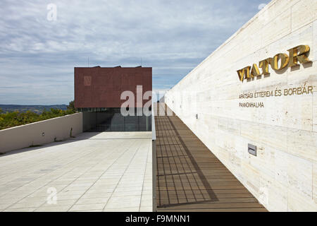 Pannonhalma Benedictine Abbey and visitors centre, Pannonhalma, Hungary. Exterior view looking towards the entrance of the modern visitor centre at Pannonhalma. Stock Photo