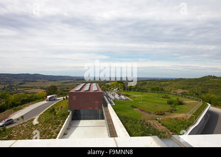 Pannonhalma Benedictine Abbey and visitors centre, Pannonhalma, Hungary. Panoramic view across the surrounding landscape from Pannonhalma. Stock Photo